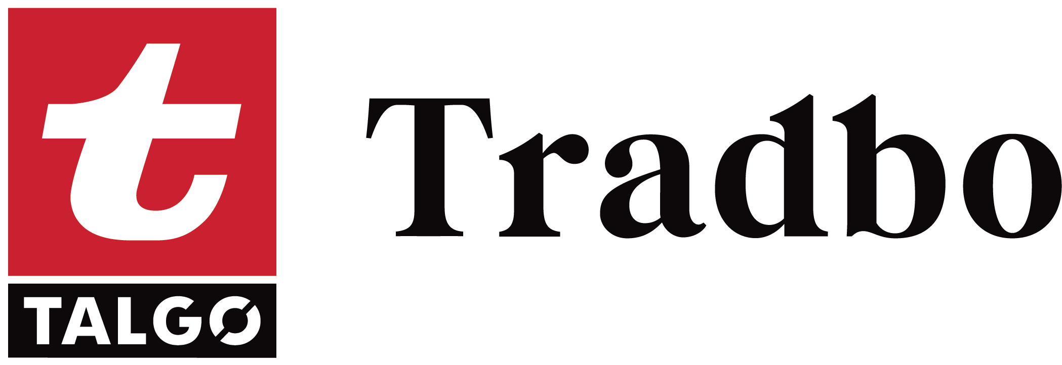 Talgø Tradbo logo i sort med rød Talgø-symbol.